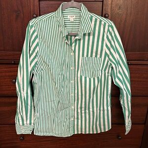 J. Crew Size Large green and white button up long sleeve  shirt